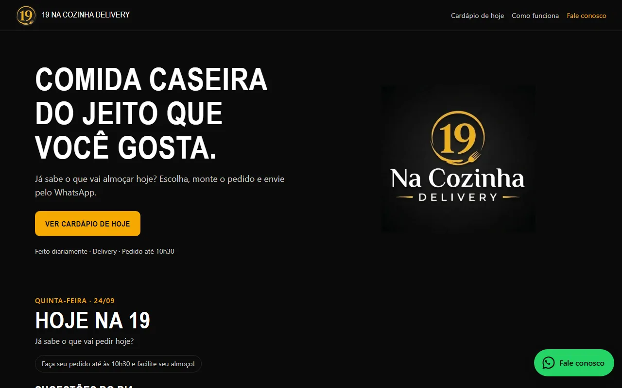 Cardápio digital da 19 na Cozinha